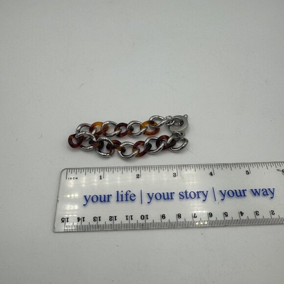 Silver & Amber Link Bracelet Unique Chain Design - Picture 3 of 3